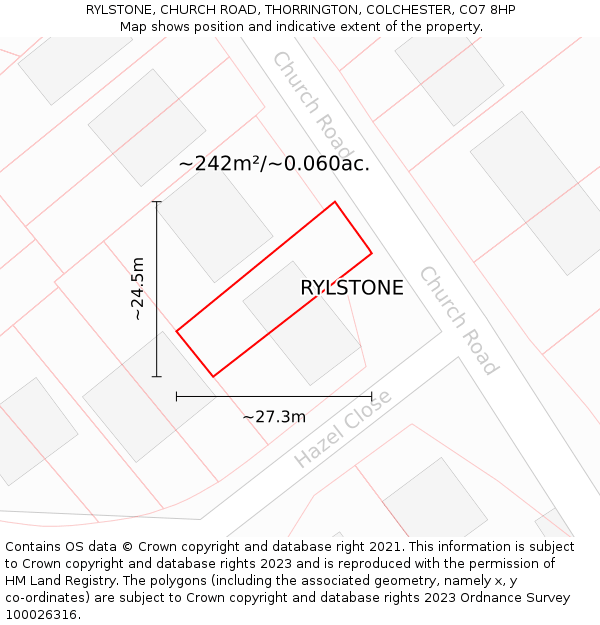 RYLSTONE, CHURCH ROAD, THORRINGTON, COLCHESTER, CO7 8HP: Plot and title map