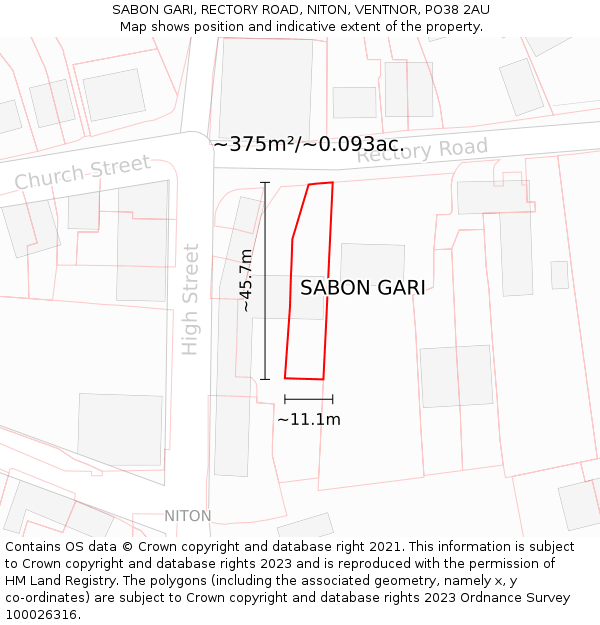 SABON GARI, RECTORY ROAD, NITON, VENTNOR, PO38 2AU: Plot and title map