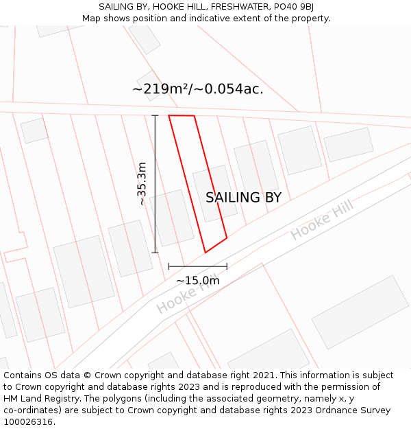 SAILING BY, HOOKE HILL, FRESHWATER, PO40 9BJ: Plot and title map