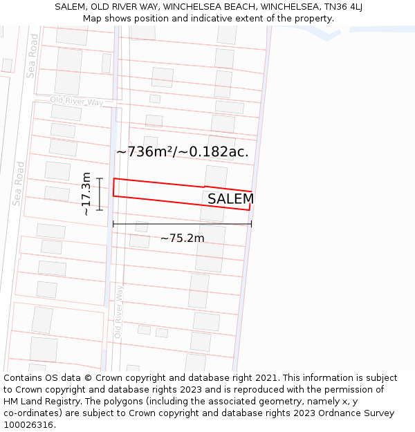 SALEM, OLD RIVER WAY, WINCHELSEA BEACH, WINCHELSEA, TN36 4LJ: Plot and title map