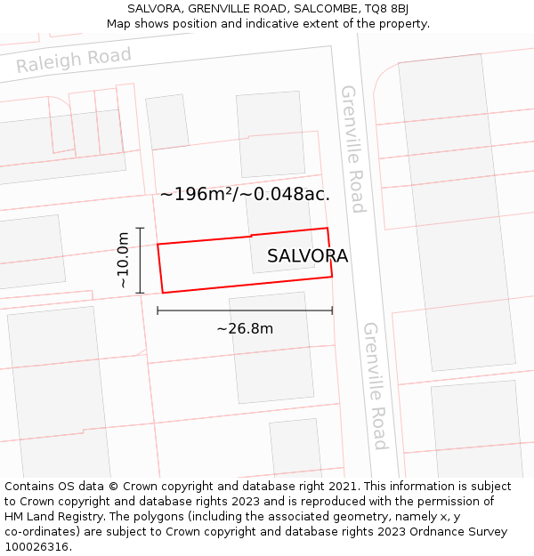 SALVORA, GRENVILLE ROAD, SALCOMBE, TQ8 8BJ: Plot and title map