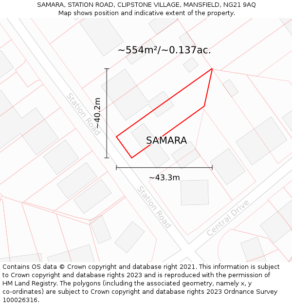 SAMARA, STATION ROAD, CLIPSTONE VILLAGE, MANSFIELD, NG21 9AQ: Plot and title map