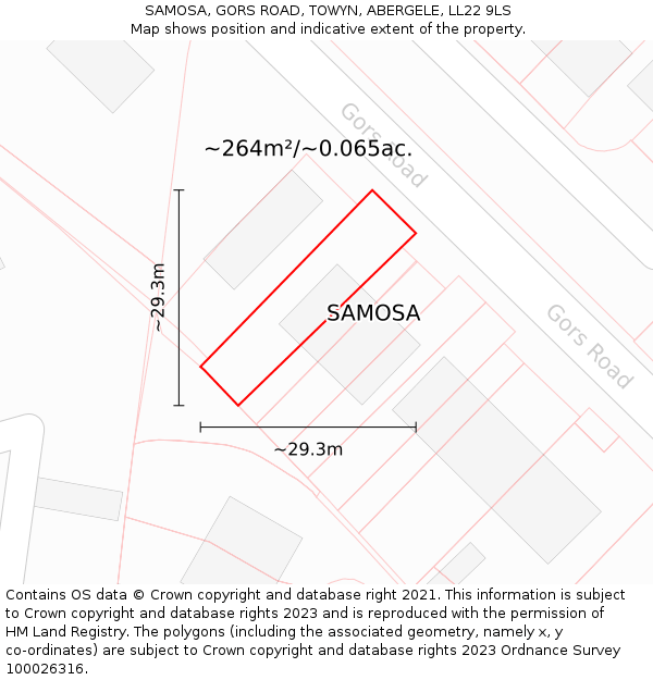 SAMOSA, GORS ROAD, TOWYN, ABERGELE, LL22 9LS: Plot and title map