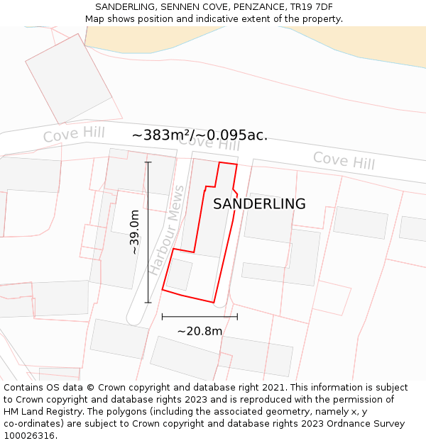 SANDERLING, SENNEN COVE, PENZANCE, TR19 7DF: Plot and title map