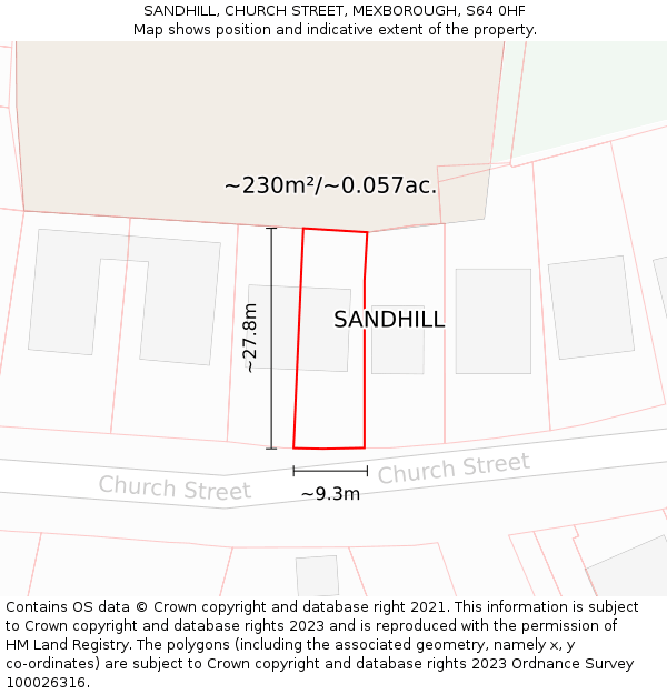 SANDHILL, CHURCH STREET, MEXBOROUGH, S64 0HF: Plot and title map