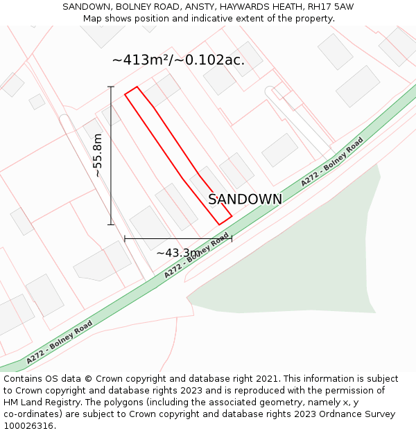 SANDOWN, BOLNEY ROAD, ANSTY, HAYWARDS HEATH, RH17 5AW: Plot and title map