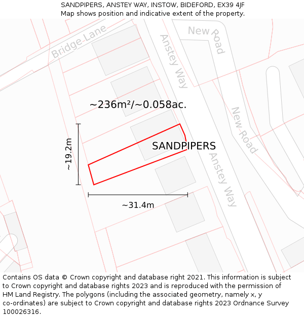 SANDPIPERS, ANSTEY WAY, INSTOW, BIDEFORD, EX39 4JF: Plot and title map