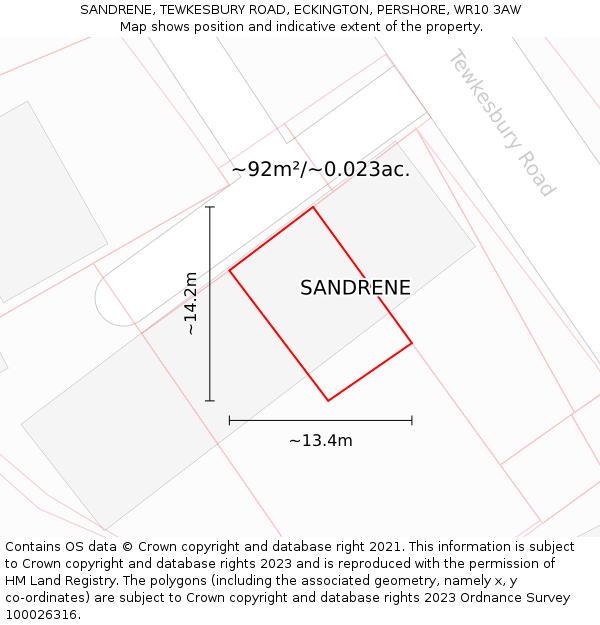 SANDRENE, TEWKESBURY ROAD, ECKINGTON, PERSHORE, WR10 3AW: Plot and title map