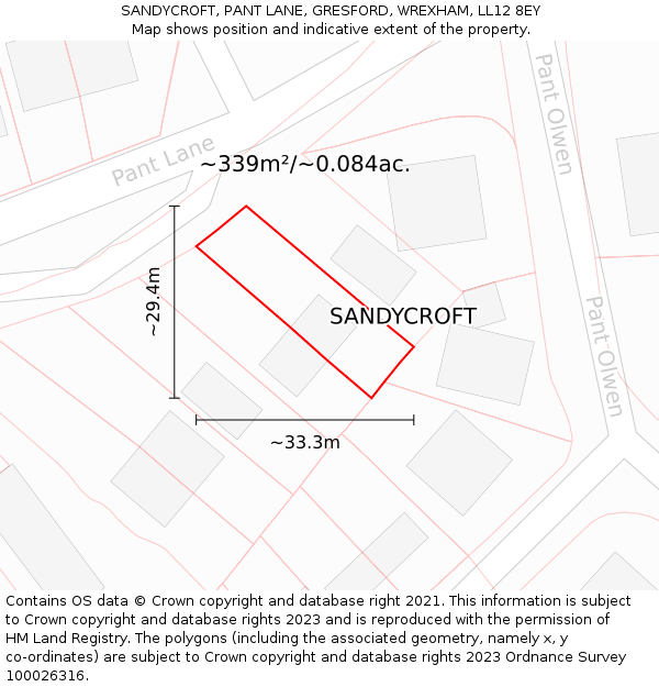 SANDYCROFT, PANT LANE, GRESFORD, WREXHAM, LL12 8EY: Plot and title map