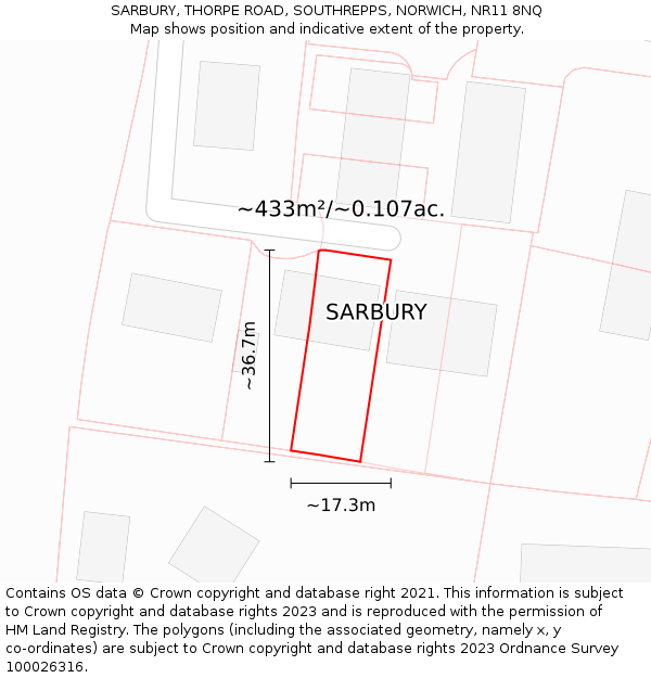 SARBURY, THORPE ROAD, SOUTHREPPS, NORWICH, NR11 8NQ: Plot and title map