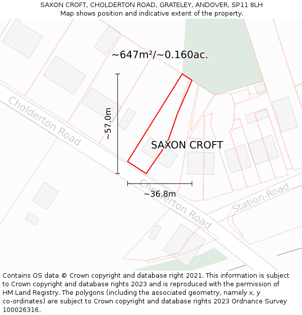 SAXON CROFT, CHOLDERTON ROAD, GRATELEY, ANDOVER, SP11 8LH: Plot and title map