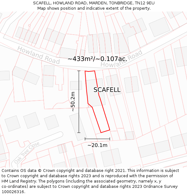 SCAFELL, HOWLAND ROAD, MARDEN, TONBRIDGE, TN12 9EU: Plot and title map