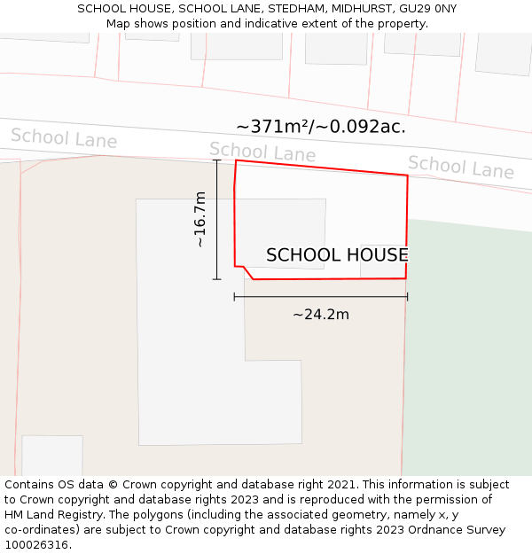 SCHOOL HOUSE, SCHOOL LANE, STEDHAM, MIDHURST, GU29 0NY: Plot and title map