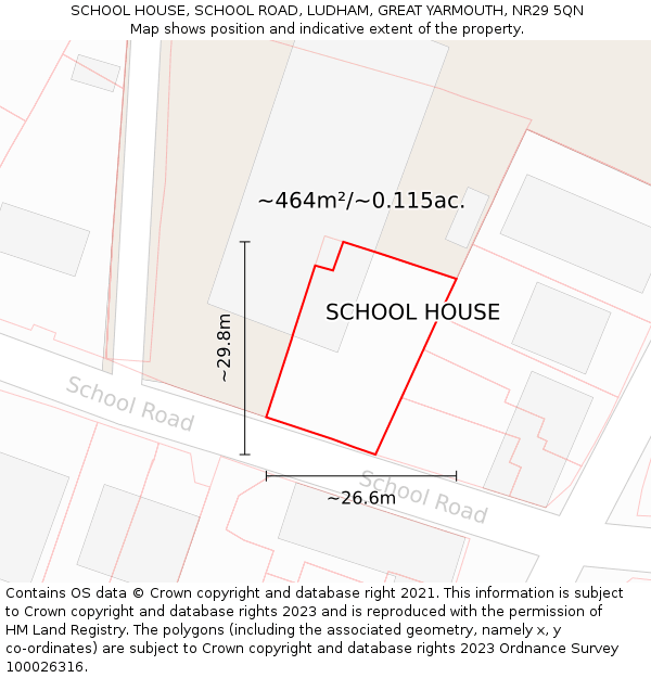 SCHOOL HOUSE, SCHOOL ROAD, LUDHAM, GREAT YARMOUTH, NR29 5QN: Plot and title map