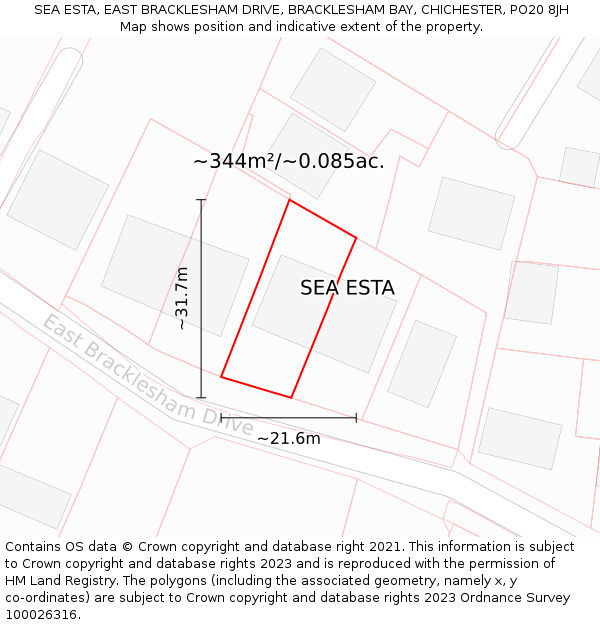 SEA ESTA, EAST BRACKLESHAM DRIVE, BRACKLESHAM BAY, CHICHESTER, PO20 8JH: Plot and title map