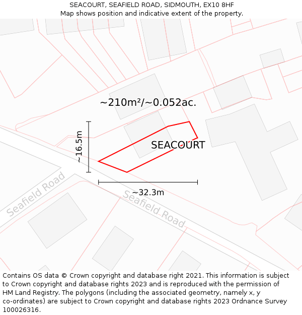 SEACOURT, SEAFIELD ROAD, SIDMOUTH, EX10 8HF: Plot and title map