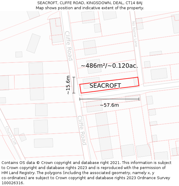 SEACROFT, CLIFFE ROAD, KINGSDOWN, DEAL, CT14 8AJ: Plot and title map