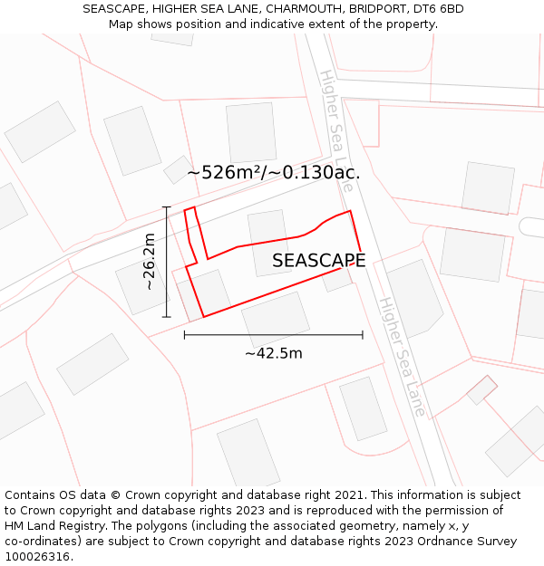 SEASCAPE, HIGHER SEA LANE, CHARMOUTH, BRIDPORT, DT6 6BD: Plot and title map