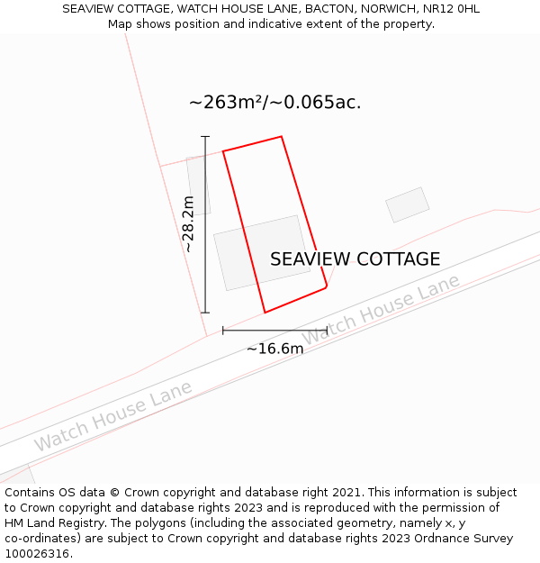 SEAVIEW COTTAGE, WATCH HOUSE LANE, BACTON, NORWICH, NR12 0HL: Plot and title map