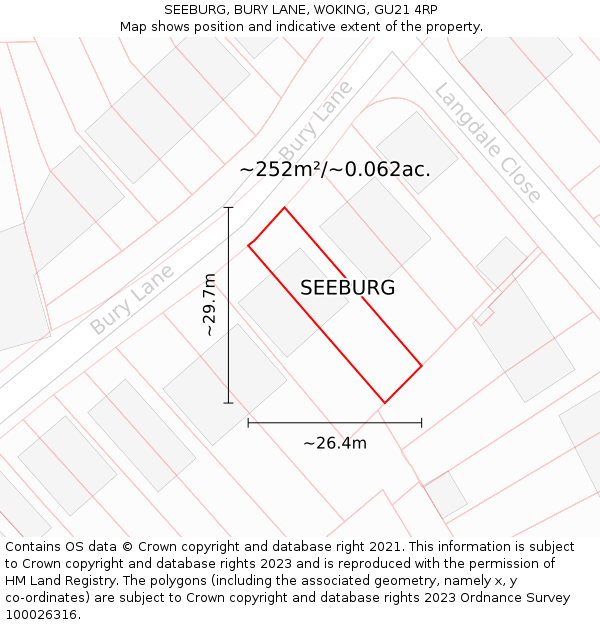 SEEBURG, BURY LANE, WOKING, GU21 4RP: Plot and title map