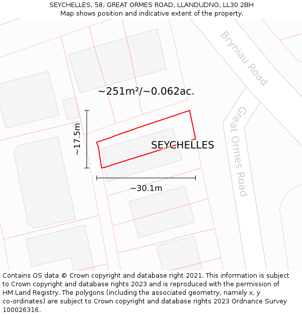 SEYCHELLES, 58, GREAT ORMES ROAD, LLANDUDNO, LL30 2BH: Plot and title map