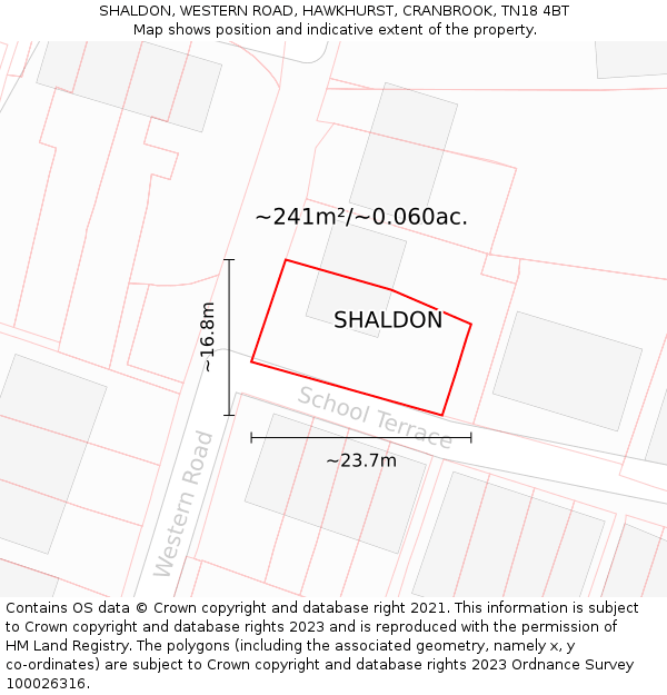 SHALDON, WESTERN ROAD, HAWKHURST, CRANBROOK, TN18 4BT: Plot and title map