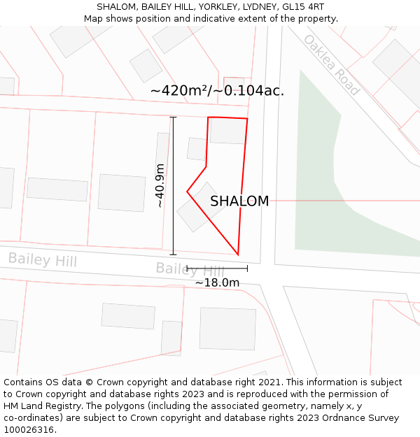 SHALOM, BAILEY HILL, YORKLEY, LYDNEY, GL15 4RT: Plot and title map