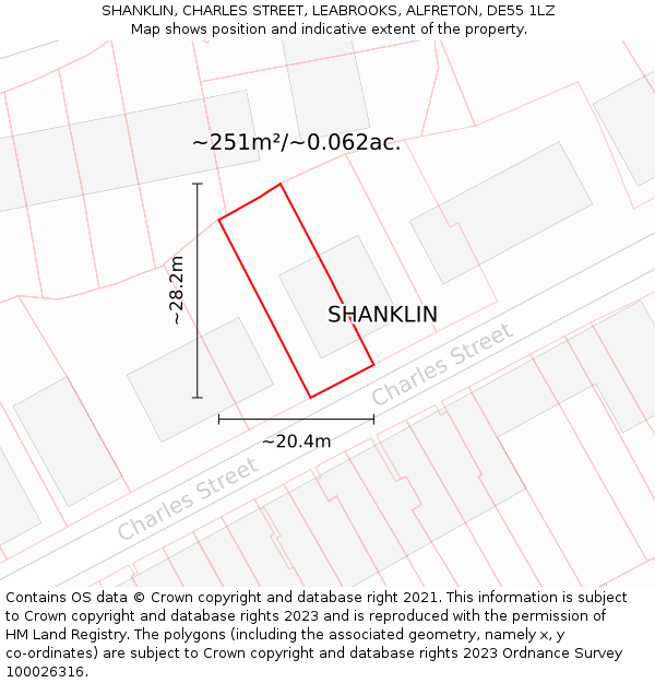 SHANKLIN, CHARLES STREET, LEABROOKS, ALFRETON, DE55 1LZ: Plot and title map