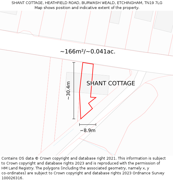 SHANT COTTAGE, HEATHFIELD ROAD, BURWASH WEALD, ETCHINGHAM, TN19 7LG: Plot and title map