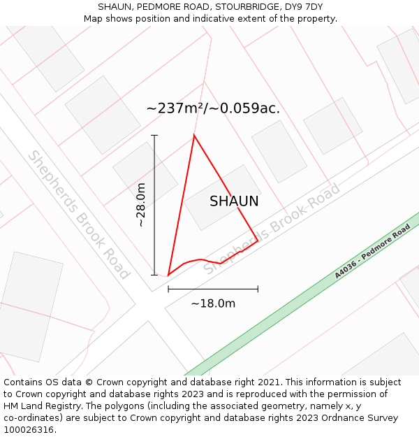 SHAUN, PEDMORE ROAD, STOURBRIDGE, DY9 7DY: Plot and title map