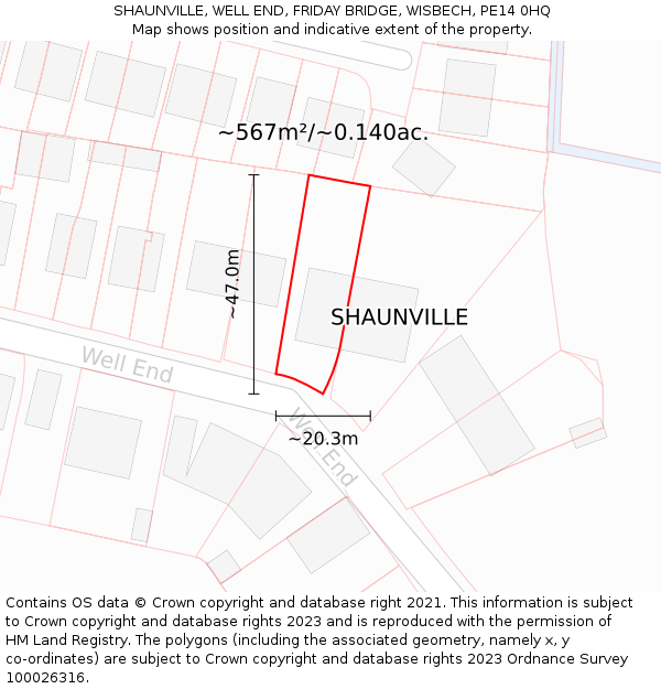 SHAUNVILLE, WELL END, FRIDAY BRIDGE, WISBECH, PE14 0HQ: Plot and title map