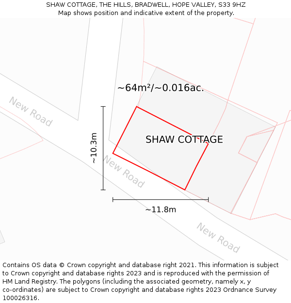 SHAW COTTAGE, THE HILLS, BRADWELL, HOPE VALLEY, S33 9HZ: Plot and title map