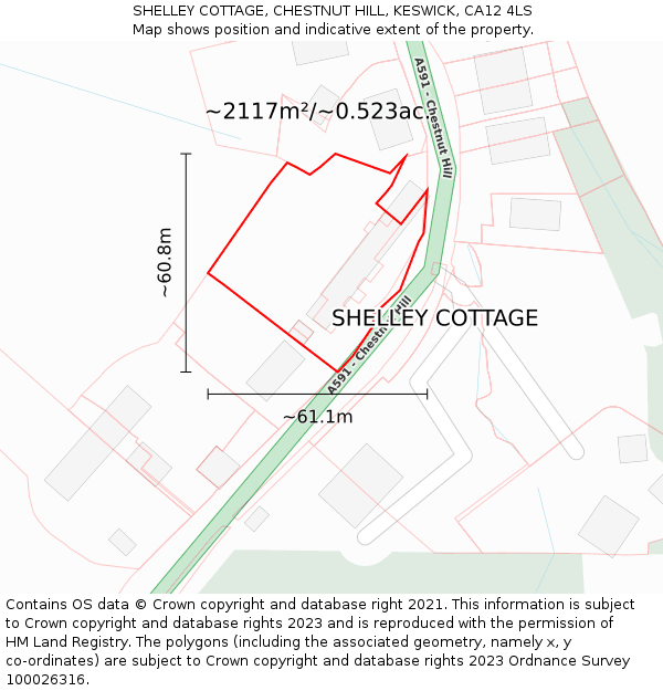 SHELLEY COTTAGE, CHESTNUT HILL, KESWICK, CA12 4LS: Plot and title map