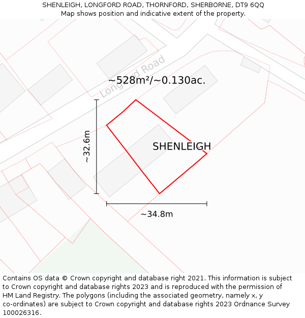 SHENLEIGH, LONGFORD ROAD, THORNFORD, SHERBORNE, DT9 6QQ: Plot and title map