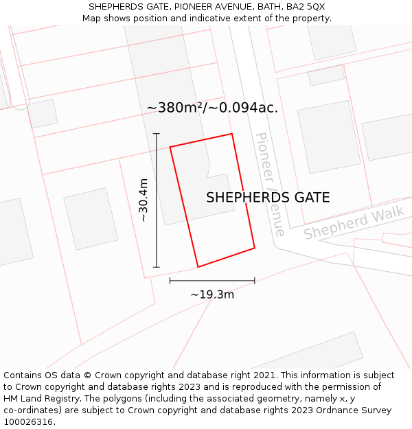 SHEPHERDS GATE, PIONEER AVENUE, BATH, BA2 5QX: Plot and title map