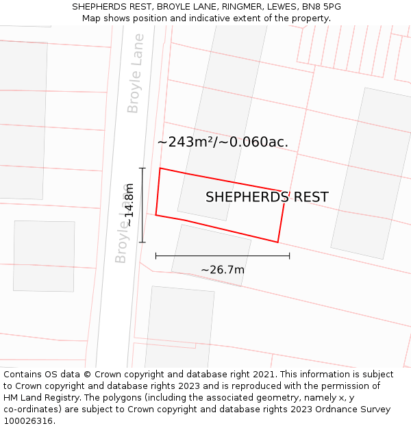 SHEPHERDS REST, BROYLE LANE, RINGMER, LEWES, BN8 5PG: Plot and title map