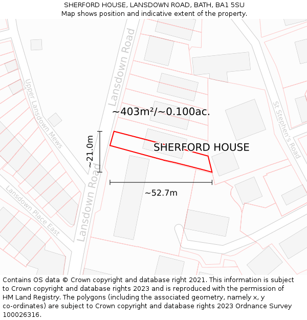 SHERFORD HOUSE, LANSDOWN ROAD, BATH, BA1 5SU: Plot and title map