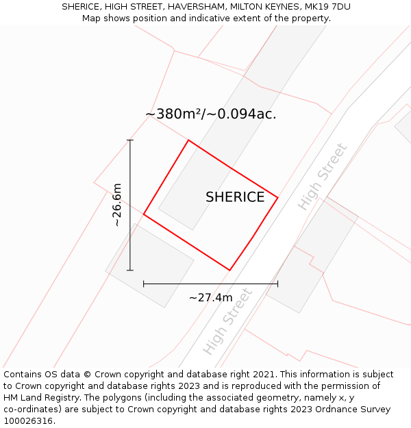 SHERICE, HIGH STREET, HAVERSHAM, MILTON KEYNES, MK19 7DU: Plot and title map