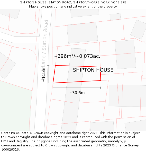 SHIPTON HOUSE, STATION ROAD, SHIPTONTHORPE, YORK, YO43 3PB: Plot and title map