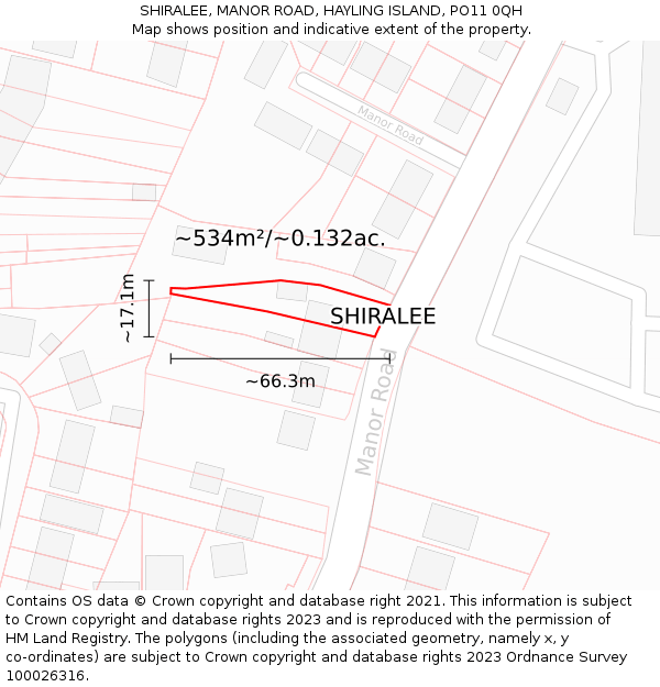 SHIRALEE, MANOR ROAD, HAYLING ISLAND, PO11 0QH: Plot and title map