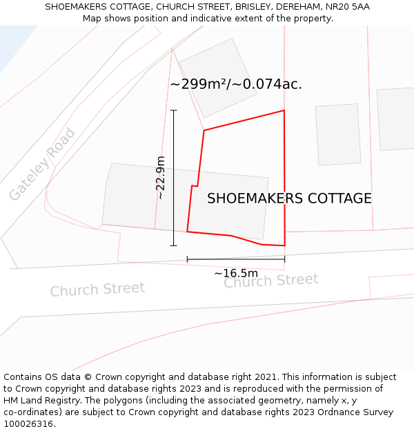 SHOEMAKERS COTTAGE, CHURCH STREET, BRISLEY, DEREHAM, NR20 5AA: Plot and title map