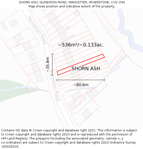 SHORN ASH, NUNEATON ROAD, MANCETTER, ATHERSTONE, CV9 1NN: Plot and title map