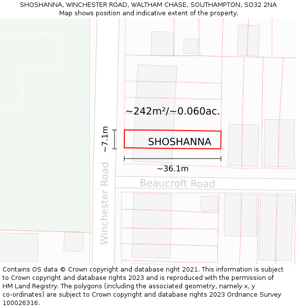 SHOSHANNA, WINCHESTER ROAD, WALTHAM CHASE, SOUTHAMPTON, SO32 2NA: Plot and title map