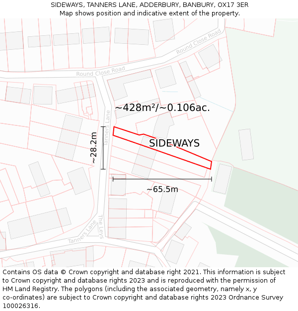 SIDEWAYS, TANNERS LANE, ADDERBURY, BANBURY, OX17 3ER: Plot and title map