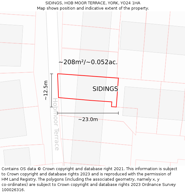 SIDINGS, HOB MOOR TERRACE, YORK, YO24 1HA: Plot and title map