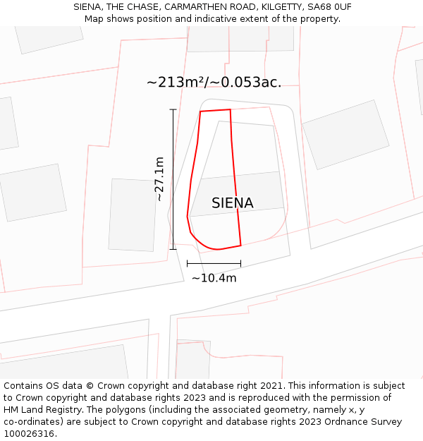 SIENA, THE CHASE, CARMARTHEN ROAD, KILGETTY, SA68 0UF: Plot and title map