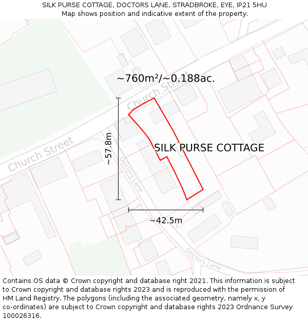 SILK PURSE COTTAGE, DOCTORS LANE, STRADBROKE, EYE, IP21 5HU: Plot and title map