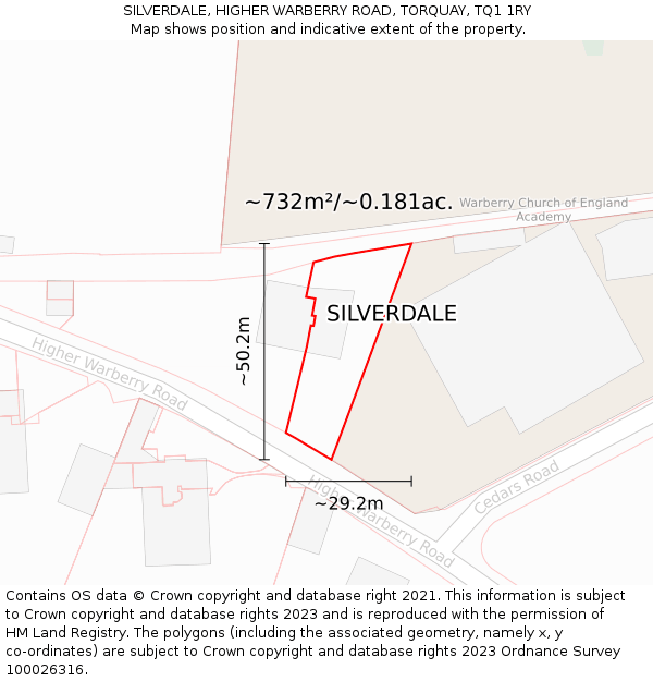 SILVERDALE, HIGHER WARBERRY ROAD, TORQUAY, TQ1 1RY: Plot and title map