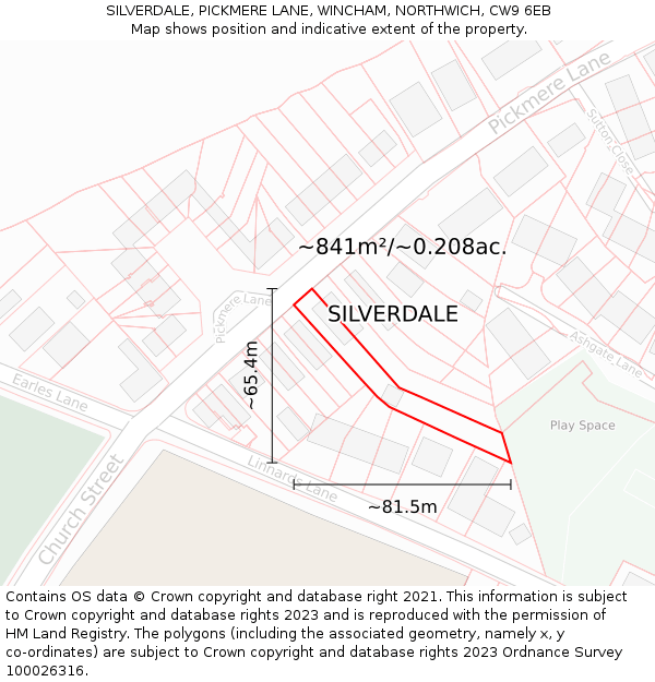 SILVERDALE, PICKMERE LANE, WINCHAM, NORTHWICH, CW9 6EB: Plot and title map