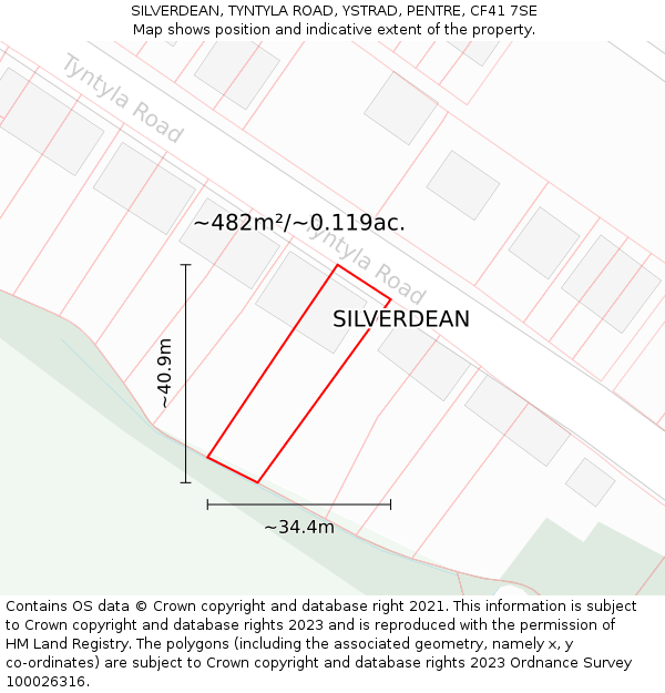 SILVERDEAN, TYNTYLA ROAD, YSTRAD, PENTRE, CF41 7SE: Plot and title map